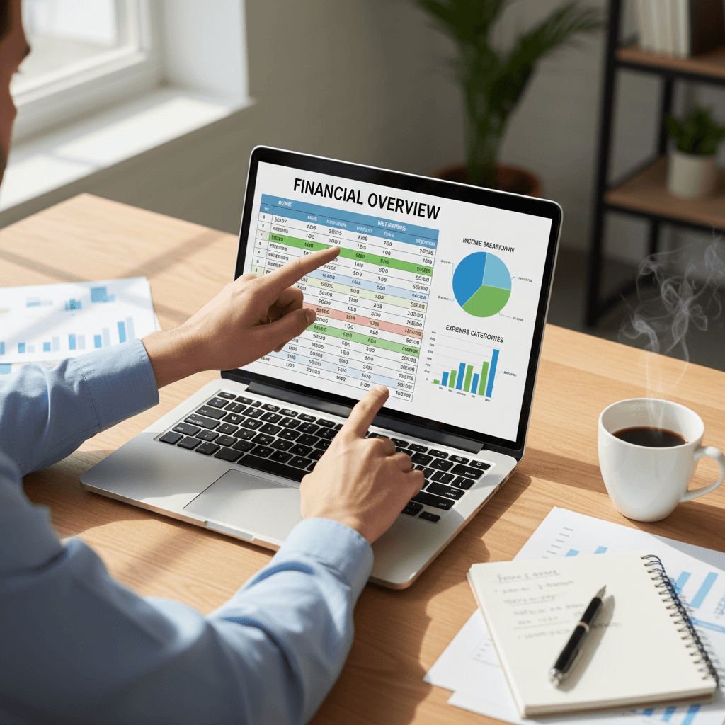 Financial consultant analyzing cash flow data and reports