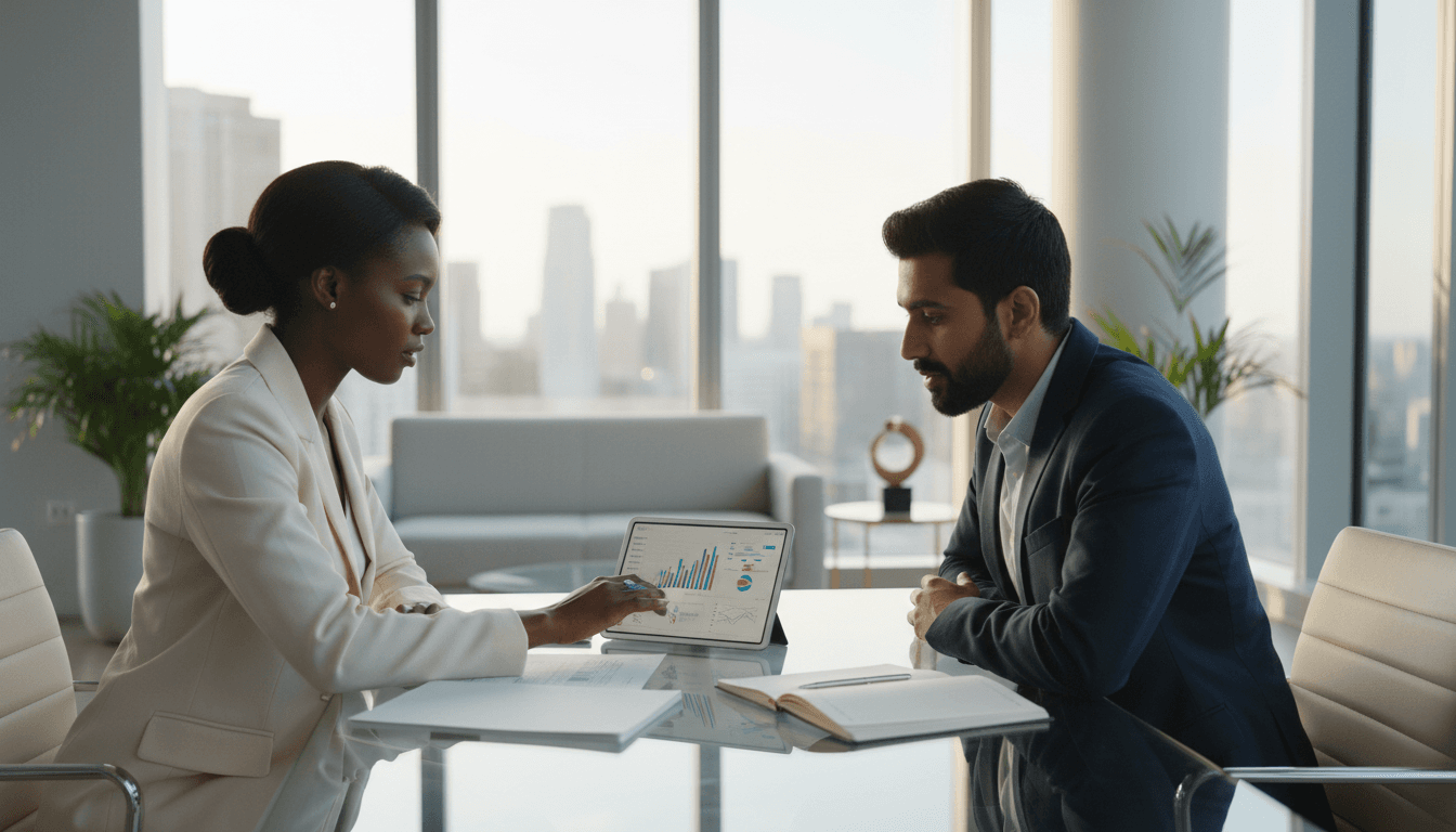 Business owner meeting with financial advisor to review cash flow strategy