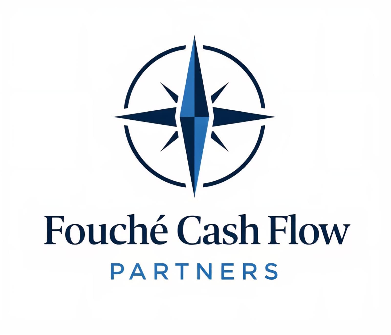 Logo for Fouché Cash Flow Partners featuring a blue compass rose inside a circle.